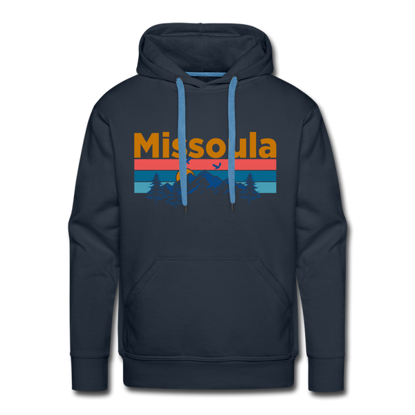 Premium Missoula, Montana Hoodie - Retro Mountain & Birds Premium Men's Missoula Sweatshirt / Hoodie - navy
