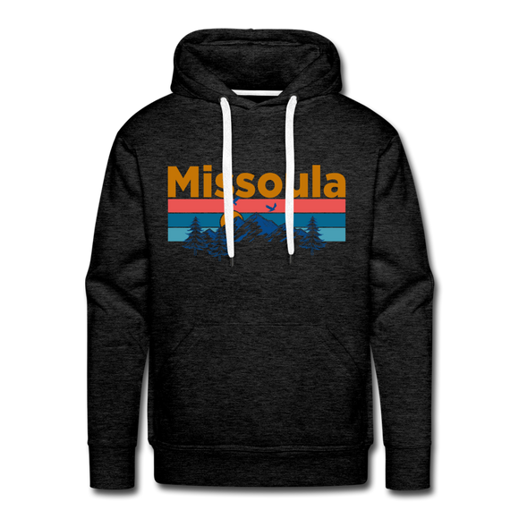 Premium Missoula, Montana Hoodie - Retro Mountain & Birds Premium Men's Missoula Sweatshirt / Hoodie - charcoal grey
