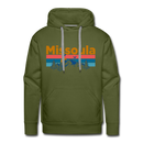 Premium Missoula, Montana Hoodie - Retro Mountain & Birds Premium Men's Missoula Sweatshirt / Hoodie - olive green