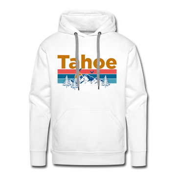 Premium Lake Tahoe, California Hoodie - Retro Mountain & Birds Premium Men's Lake Tahoe Sweatshirt / Hoodie - white