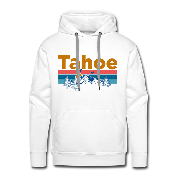 Premium Lake Tahoe, California Hoodie - Retro Mountain & Birds Premium Men's Lake Tahoe Sweatshirt / Hoodie - white