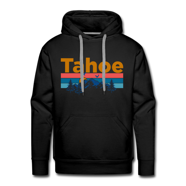 Premium Lake Tahoe, California Hoodie - Retro Mountain & Birds Premium Men's Lake Tahoe Sweatshirt / Hoodie - black