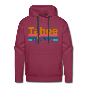 Premium Lake Tahoe, California Hoodie - Retro Mountain & Birds Premium Men's Lake Tahoe Sweatshirt / Hoodie - burgundy