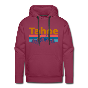 Premium Lake Tahoe, California Hoodie - Retro Mountain & Birds Premium Men's Lake Tahoe Sweatshirt / Hoodie - burgundy