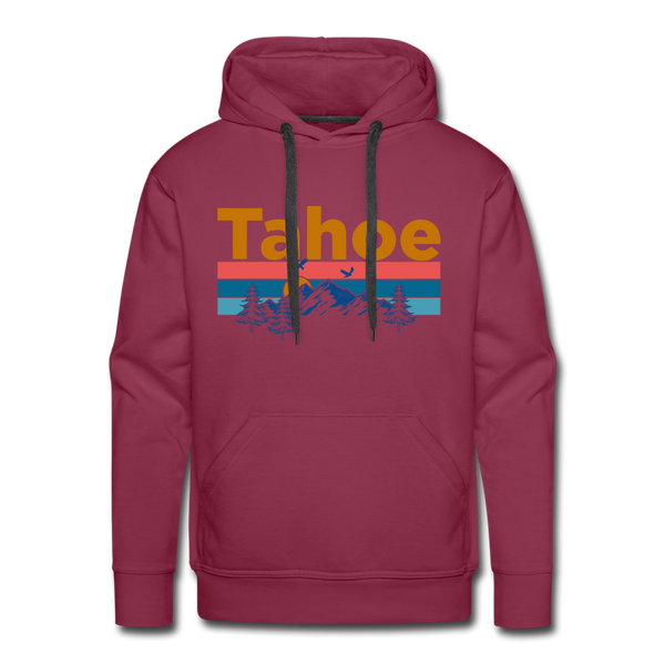 Premium Lake Tahoe, California Hoodie - Retro Mountain & Birds Premium Men's Lake Tahoe Sweatshirt / Hoodie - burgundy