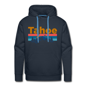 Premium Lake Tahoe, California Hoodie - Retro Mountain & Birds Premium Men's Lake Tahoe Sweatshirt / Hoodie - navy