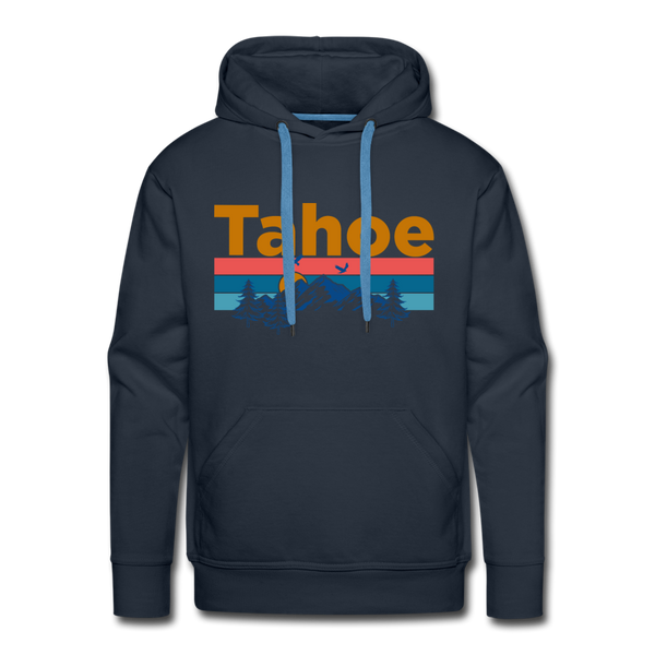 Premium Lake Tahoe, California Hoodie - Retro Mountain & Birds Premium Men's Lake Tahoe Sweatshirt / Hoodie - navy