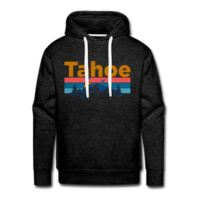 Premium Lake Tahoe, California Hoodie - Retro Mountain & Birds Premium Men's Lake Tahoe Sweatshirt / Hoodie - charcoal grey