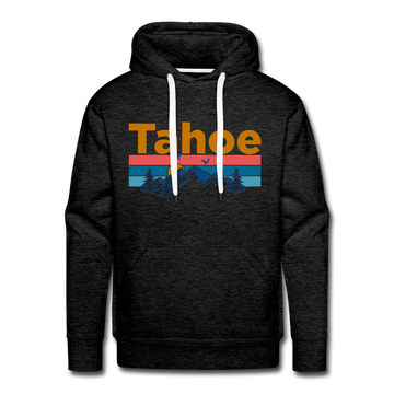 Premium Lake Tahoe, California Hoodie - Retro Mountain & Birds Premium Men's Lake Tahoe Sweatshirt / Hoodie - charcoal grey