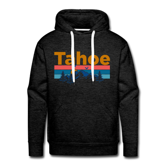 Premium Lake Tahoe, California Hoodie - Retro Mountain & Birds Premium Men's Lake Tahoe Sweatshirt / Hoodie - charcoal grey