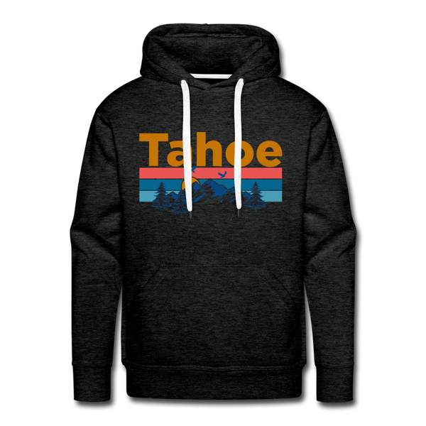 Premium Lake Tahoe, California Hoodie - Retro Mountain & Birds Premium Men's Lake Tahoe Sweatshirt / Hoodie - charcoal grey