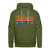 Premium Lake Tahoe, California Hoodie - Retro Mountain & Birds Premium Men's Lake Tahoe Sweatshirt / Hoodie - olive green