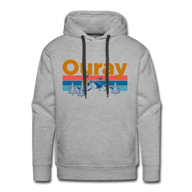 Premium Ouray, Colorado Hoodie - Retro Mountain & Birds Premium Men's Ouray Sweatshirt / Hoodie - heather grey