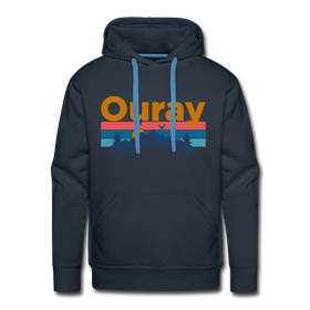 Premium Ouray, Colorado Hoodie - Retro Mountain & Birds Premium Men's Ouray Sweatshirt / Hoodie - navy