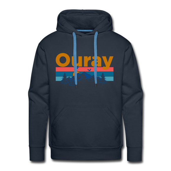Premium Ouray, Colorado Hoodie - Retro Mountain & Birds Premium Men's Ouray Sweatshirt / Hoodie - navy