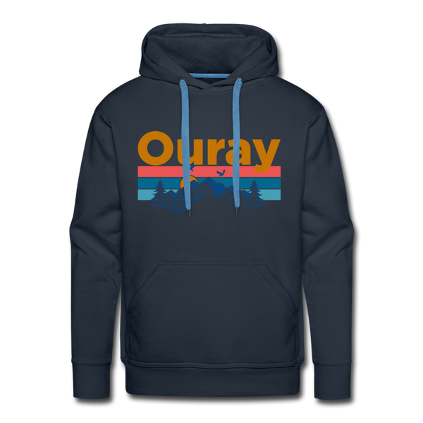 Premium Ouray, Colorado Hoodie - Retro Mountain & Birds Premium Men's Ouray Sweatshirt / Hoodie - navy
