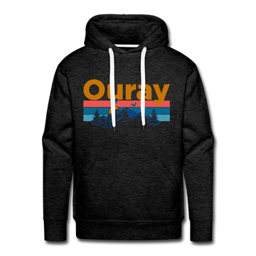 Premium Ouray, Colorado Hoodie - Retro Mountain & Birds Premium Men's Ouray Sweatshirt / Hoodie - charcoal grey