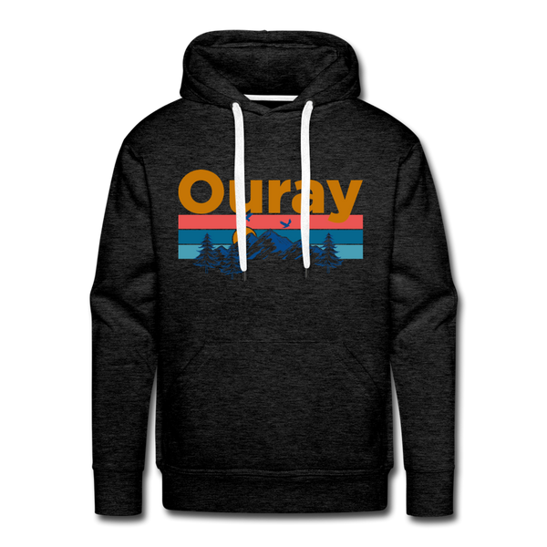 Premium Ouray, Colorado Hoodie - Retro Mountain & Birds Premium Men's Ouray Sweatshirt / Hoodie - charcoal grey