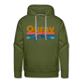Premium Ouray, Colorado Hoodie - Retro Mountain & Birds Premium Men's Ouray Sweatshirt / Hoodie