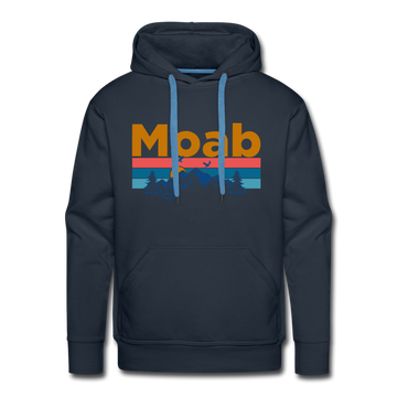 Premium Moab, Utah Hoodie - Retro Mountain & Birds Premium Men's Moab Sweatshirt / Hoodie - navy