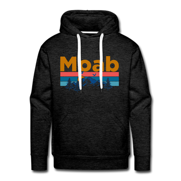 Premium Moab, Utah Hoodie - Retro Mountain & Birds Premium Men's Moab Sweatshirt / Hoodie - charcoal grey