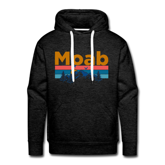 Premium Moab, Utah Hoodie - Retro Mountain & Birds Premium Men's Moab Sweatshirt / Hoodie - charcoal grey