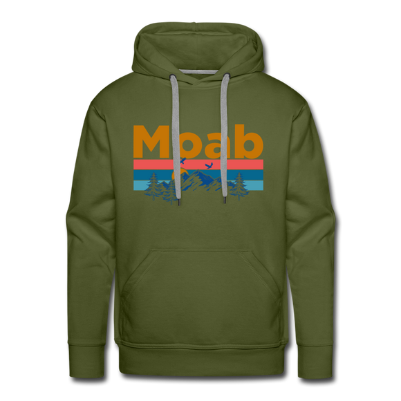 Premium Moab, Utah Hoodie - Retro Mountain & Birds Premium Men's Moab Sweatshirt / Hoodie - olive green