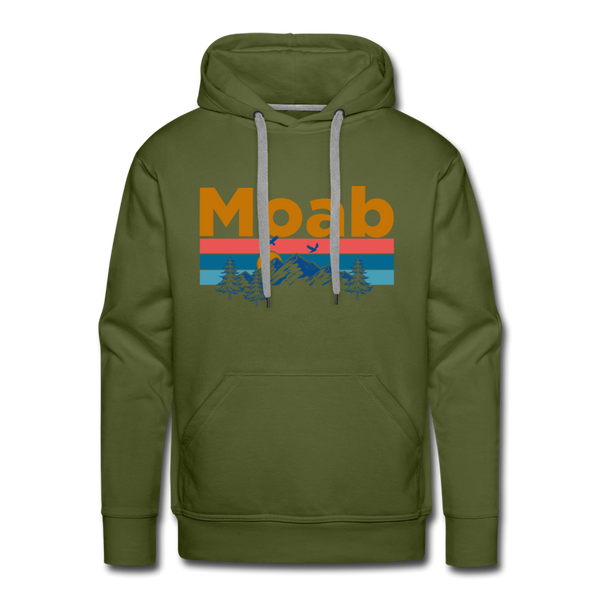 Premium Moab, Utah Hoodie - Retro Mountain & Birds Premium Men's Moab Sweatshirt / Hoodie - olive green
