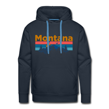 Premium Montana Hoodie - Retro Mountain & Birds Premium Men's Montana Sweatshirt / Hoodie - navy