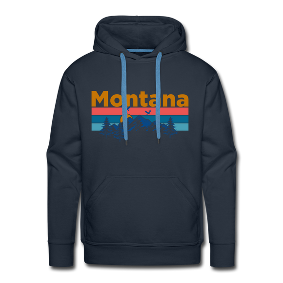 Premium Montana Hoodie - Retro Mountain & Birds Premium Men's Montana Sweatshirt / Hoodie - navy