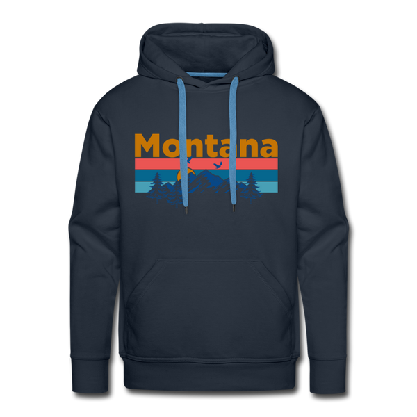 Premium Montana Hoodie - Retro Mountain & Birds Premium Men's Montana Sweatshirt / Hoodie - navy