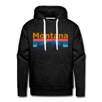 Premium Montana Hoodie - Retro Mountain & Birds Premium Men's Montana Sweatshirt / Hoodie - charcoal grey