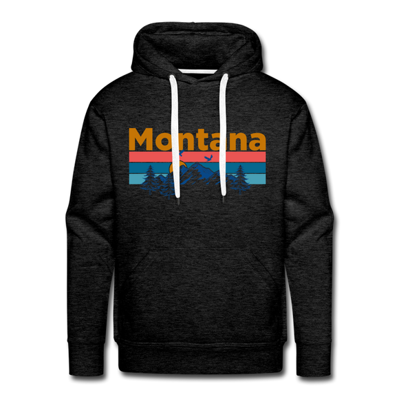 Premium Montana Hoodie - Retro Mountain & Birds Premium Men's Montana Sweatshirt / Hoodie - charcoal grey