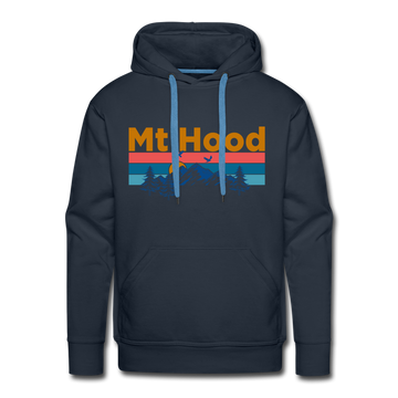 Premium Mt Hood, Oregon Hoodie - Retro Mountain & Birds Premium Men's Mt Hood Sweatshirt / Hoodie - navy