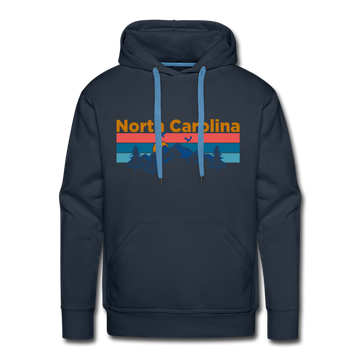 Premium North Carolina Hoodie - Retro Mountain & Birds Premium Men's North Carolina Sweatshirt / Hoodie - navy