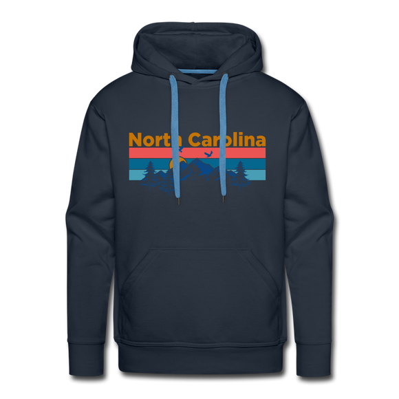Premium North Carolina Hoodie - Retro Mountain & Birds Premium Men's North Carolina Sweatshirt / Hoodie - navy