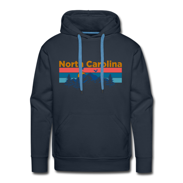 Premium North Carolina Hoodie - Retro Mountain & Birds Premium Men's North Carolina Sweatshirt / Hoodie - navy