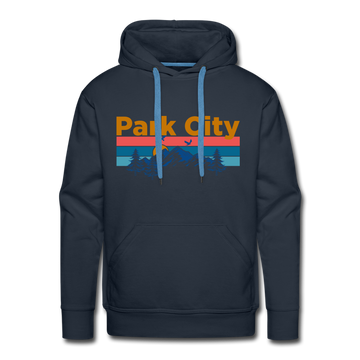 Premium Park City, Utah Hoodie - Retro Mountain & Birds Premium Men's Park City Sweatshirt / Hoodie - navy