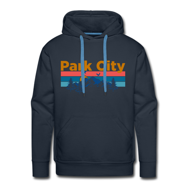 Premium Park City, Utah Hoodie - Retro Mountain & Birds Premium Men's Park City Sweatshirt / Hoodie - navy