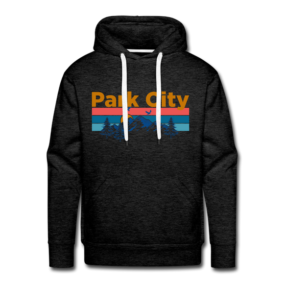 Premium Park City, Utah Hoodie - Retro Mountain & Birds Premium Men's Park City Sweatshirt / Hoodie - charcoal grey
