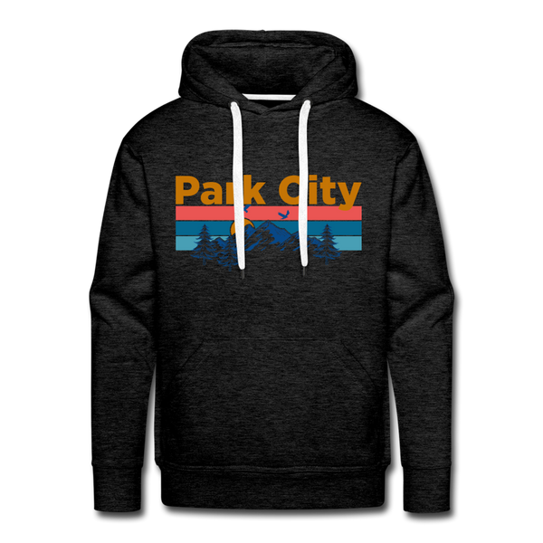 Premium Park City, Utah Hoodie - Retro Mountain & Birds Premium Men's Park City Sweatshirt / Hoodie - charcoal grey