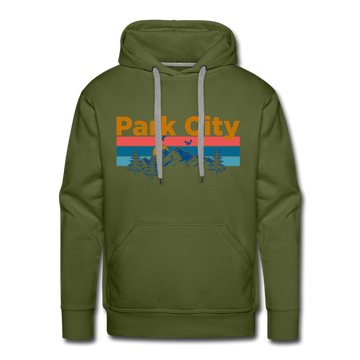 Premium Park City, Utah Hoodie - Retro Mountain & Birds Premium Men's Park City Sweatshirt / Hoodie - olive green