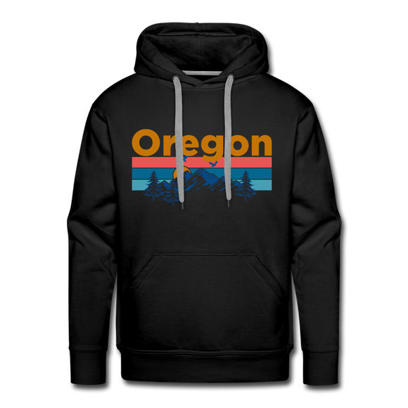 Premium Oregon Hoodie - Retro Mountain & Birds Premium Men's Oregon Sweatshirt / Hoodie - black