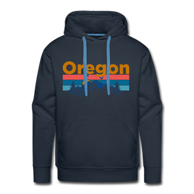 Premium Oregon Hoodie - Retro Mountain & Birds Premium Men's Oregon Sweatshirt / Hoodie - navy