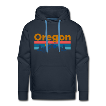 Premium Oregon Hoodie - Retro Mountain & Birds Premium Men's Oregon Sweatshirt / Hoodie - navy