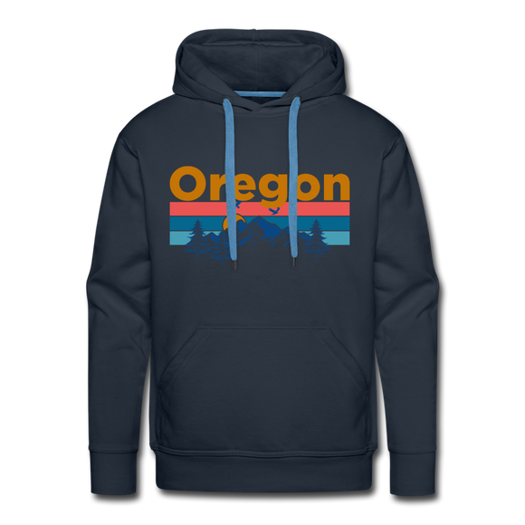 Premium Oregon Hoodie - Retro Mountain & Birds Premium Men's Oregon Sweatshirt / Hoodie - navy