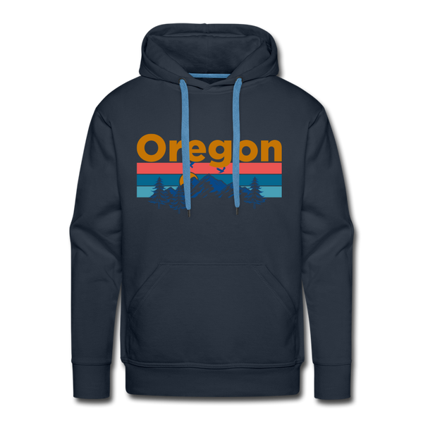 Premium Oregon Hoodie - Retro Mountain & Birds Premium Men's Oregon Sweatshirt / Hoodie - navy