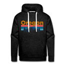 Premium Oregon Hoodie - Retro Mountain & Birds Premium Men's Oregon Sweatshirt / Hoodie - charcoal grey