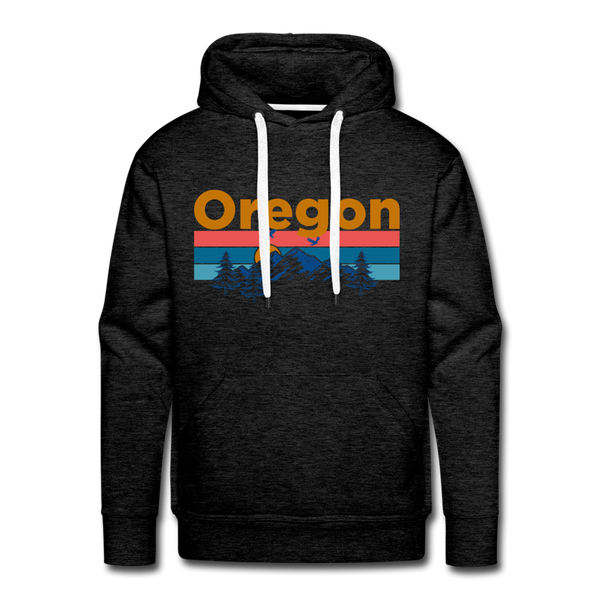 Premium Oregon Hoodie - Retro Mountain & Birds Premium Men's Oregon Sweatshirt / Hoodie - charcoal grey