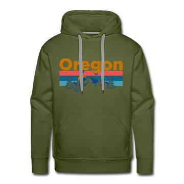 Premium Oregon Hoodie - Retro Mountain & Birds Premium Men's Oregon Sweatshirt / Hoodie - olive green